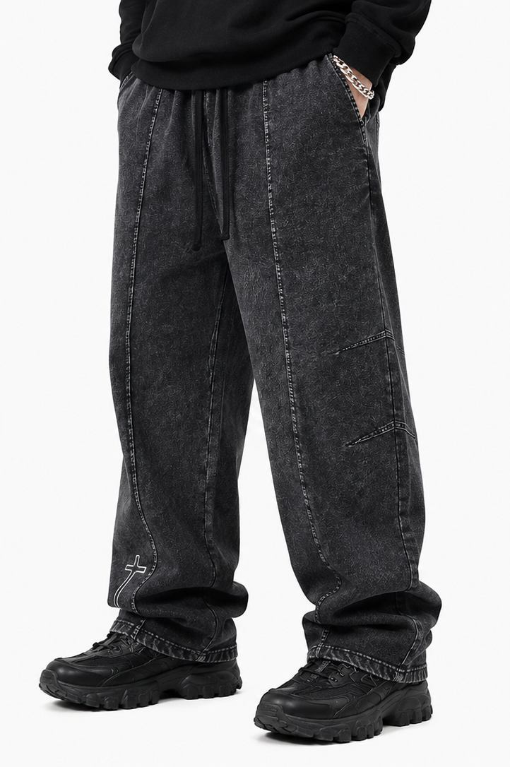 Snow Wash Drawstring Cotton Pants