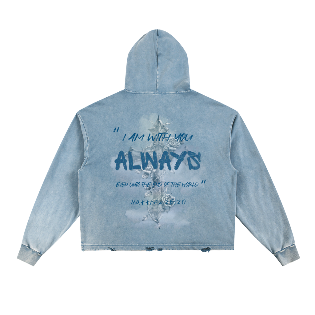 I AM WITH YOU ALWAYS - Vintage Washed Frayed-Hem Hoodie