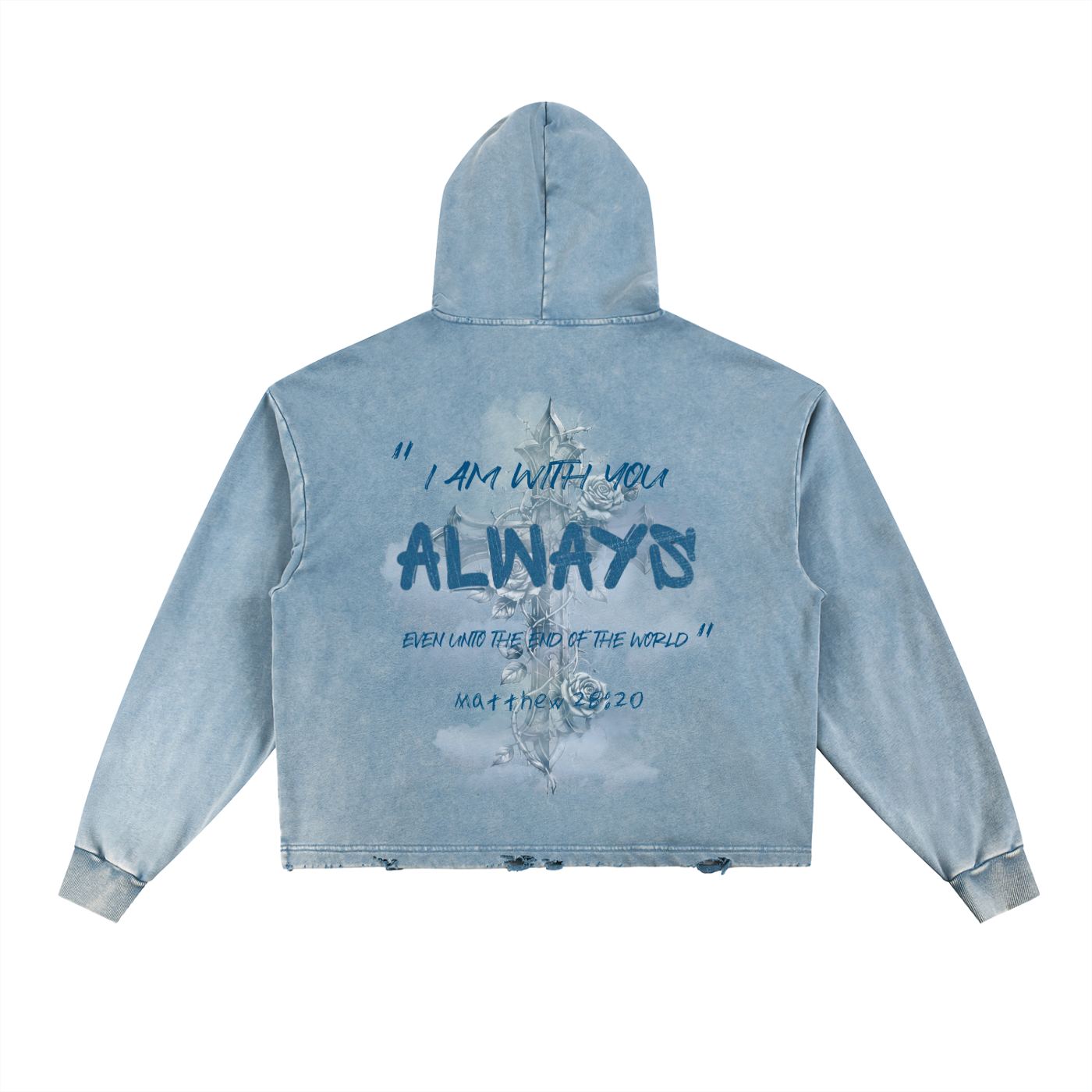 I AM WITH YOU ALWAYS - Vintage Washed Frayed-Hem Hoodie