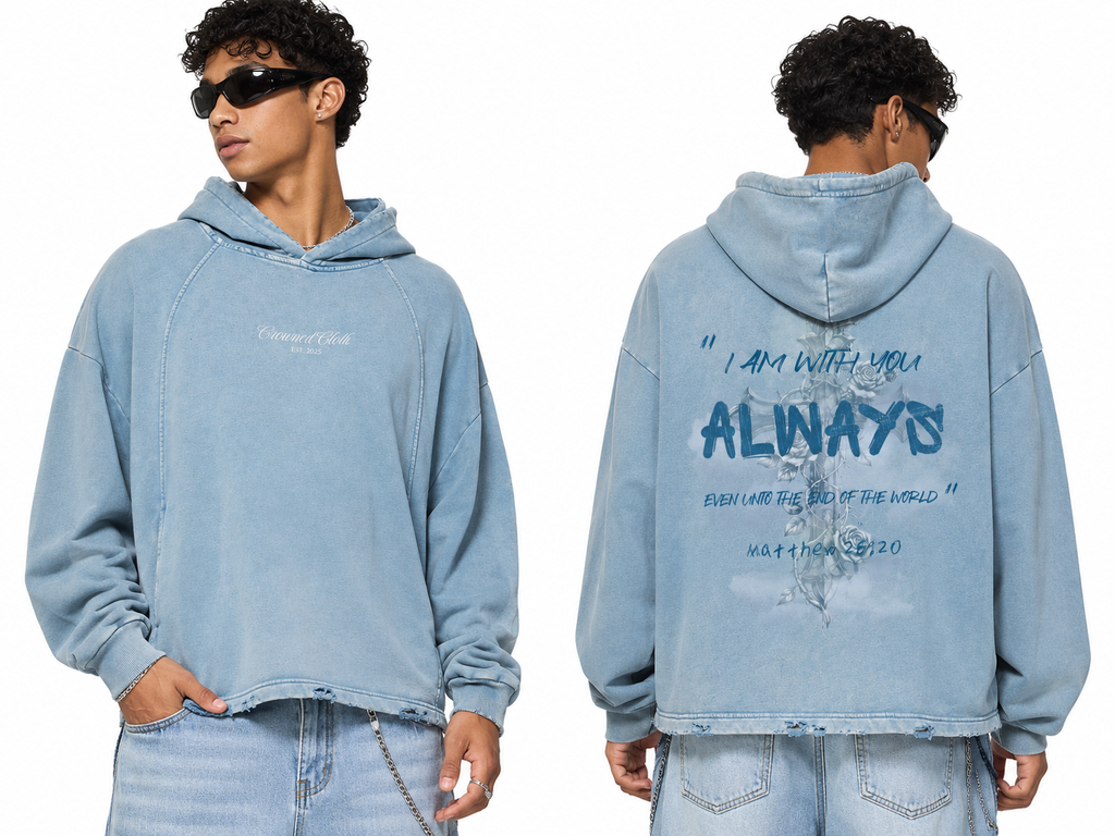 I AM WITH YOU ALWAYS - Vintage Washed Frayed-Hem Hoodie