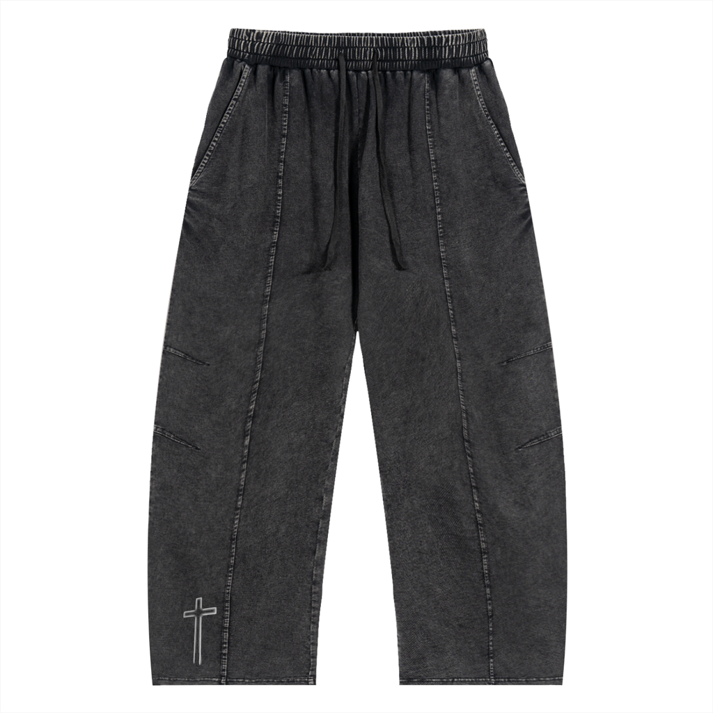 Snow Wash Drawstring Cotton Pants