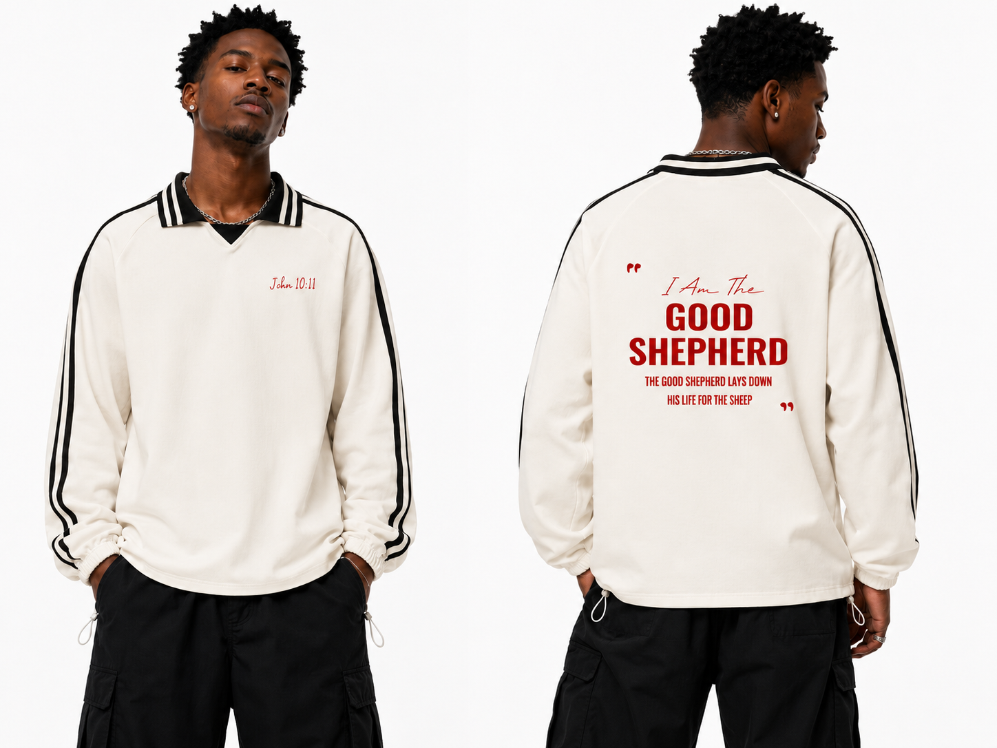 Contrast Striped Lapel Collar Sweatshirt