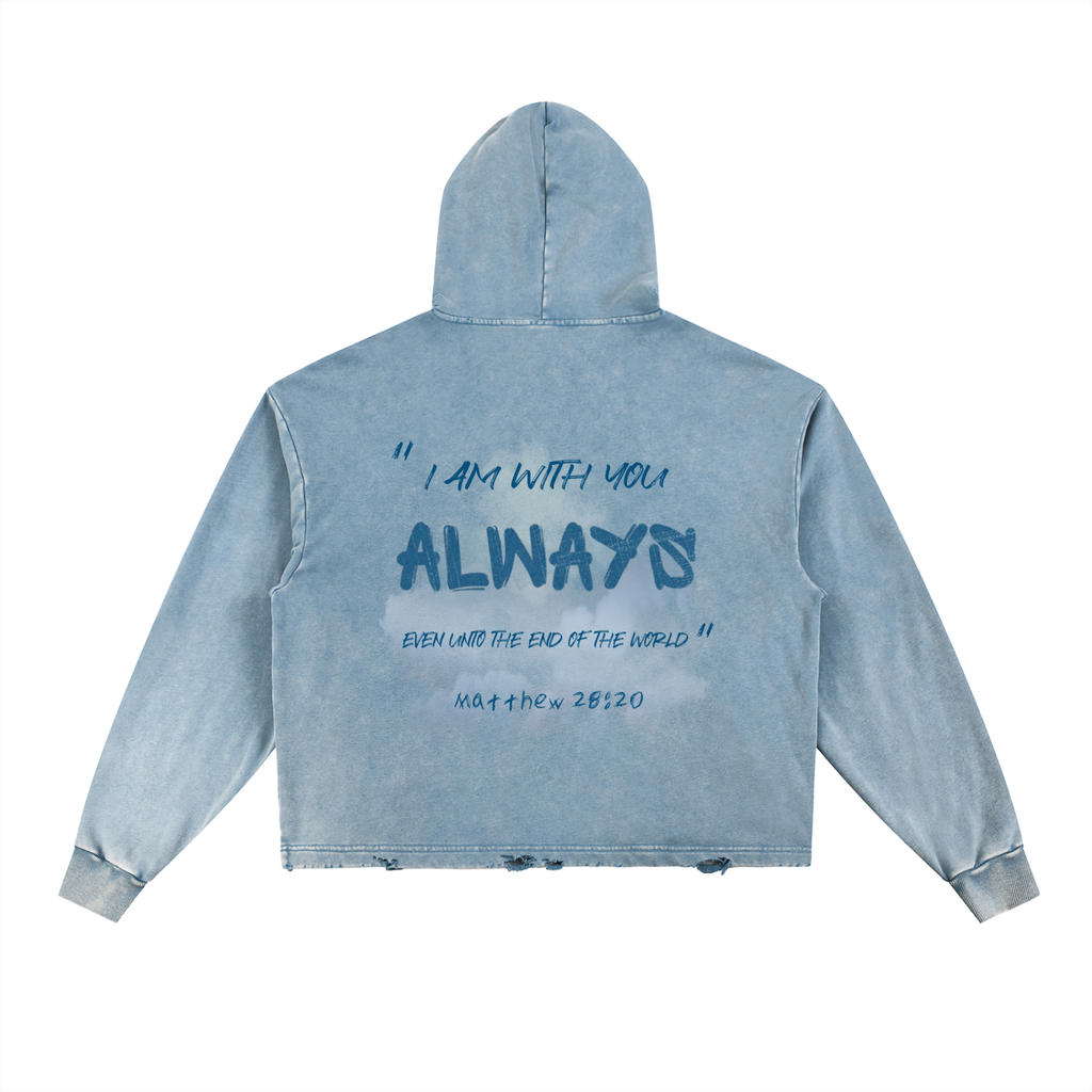 Vintage Washed Frayed-Hem Hoodie