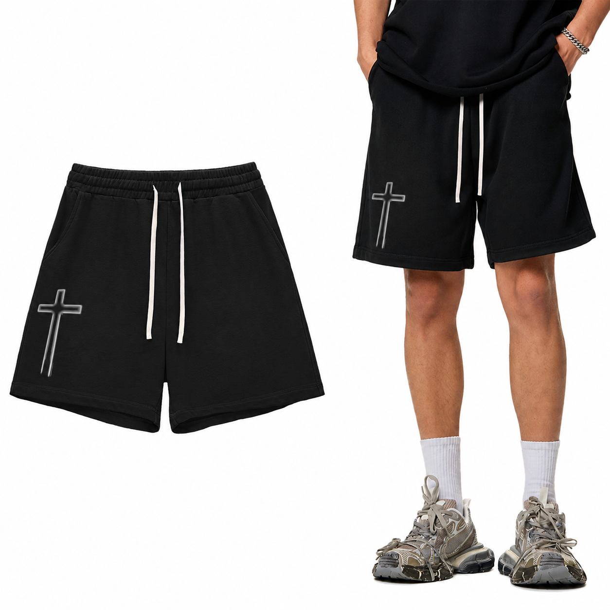 Sun Fade Raw Edge Cotton Shorts